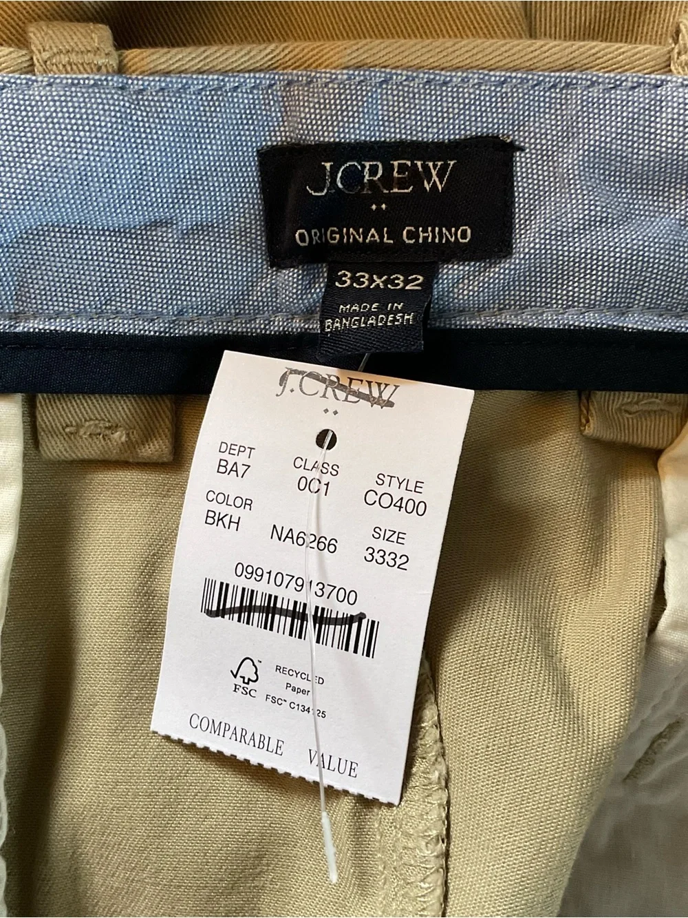 J.Crew Straight-fit original chino pant Burnished Khaki Men’s 33x32 NWT Office